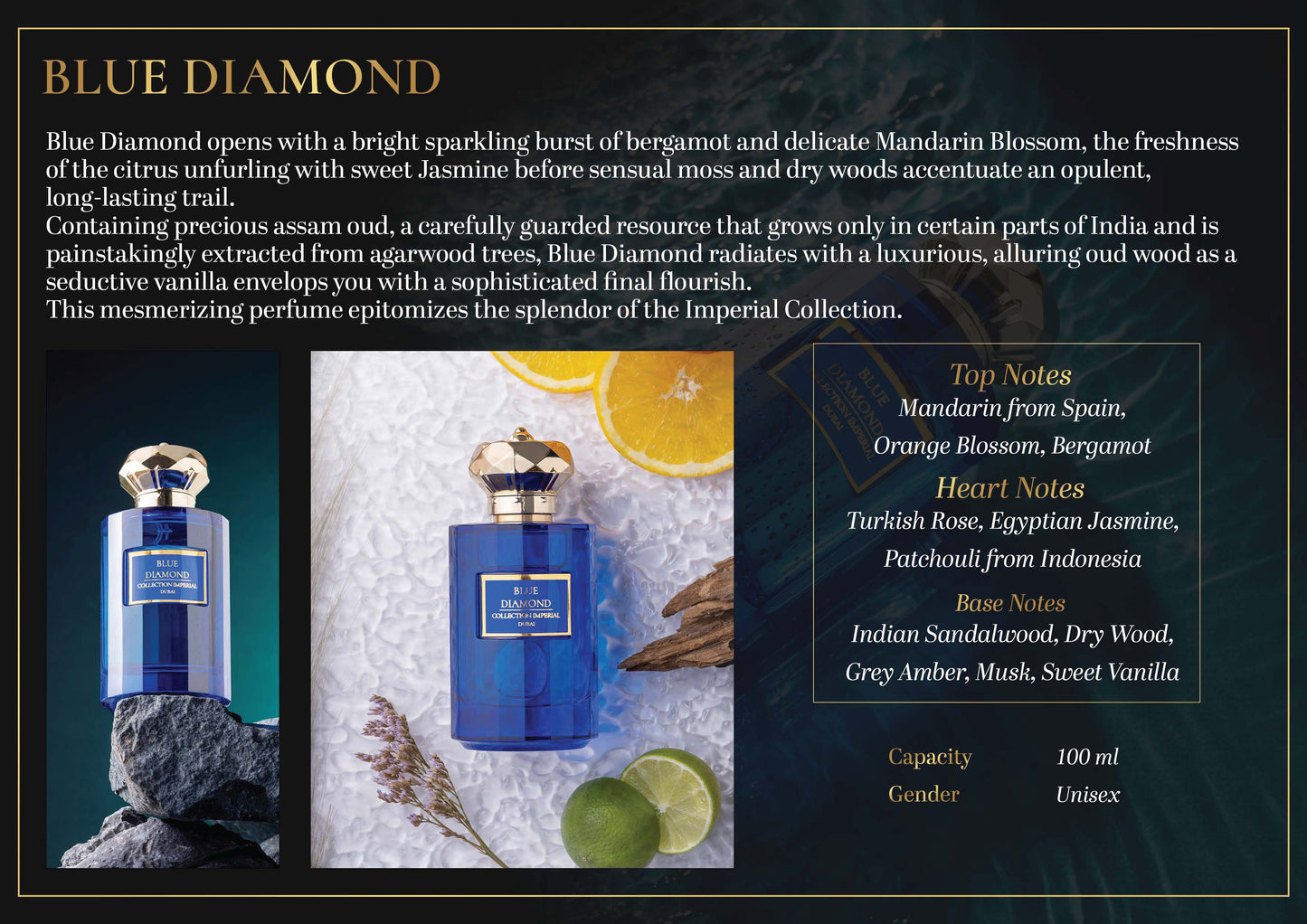 BLUE DIAMOND Dubai Collection unisex fragrances 3.4 oz / 100ml